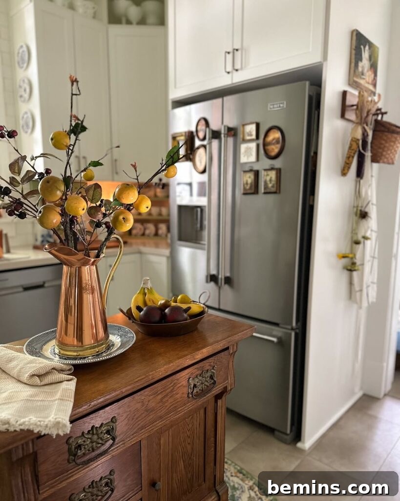 Kitchen with copper vase on island