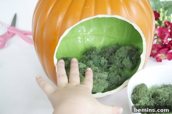 Detail of the diorama arrangement inside the pumpkin.