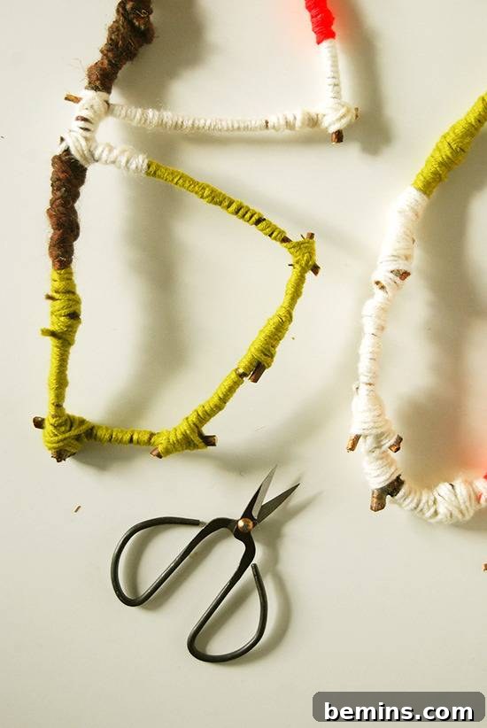 DIY yarn-wrapped twigs