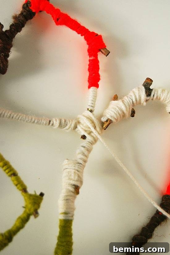 DIY yarn-wrapped twigs