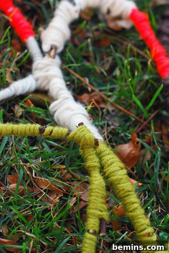 diy yarn-wrapped twigs