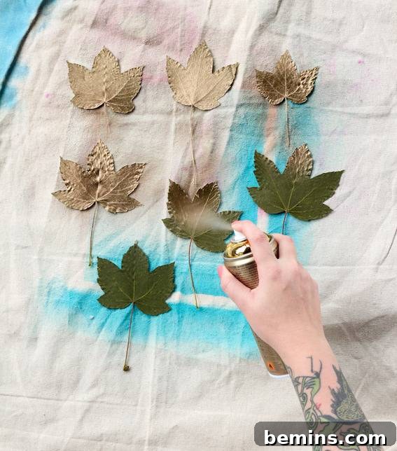 Spray Painting Leaves in Progress