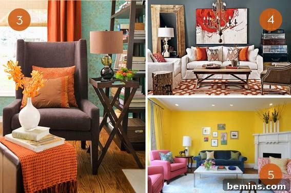 Small Living Room Nook with Orange and Brown Accents