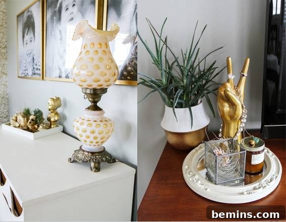 A detailed view showcasing the nightstands, each adorned with a stylish lamp and carefully curated decorations.