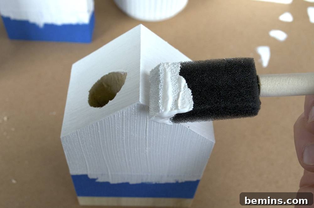 Wooden Block with Hole Painted White