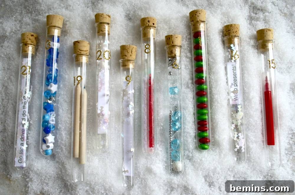Small Glass Cylinders with Cork Lids Filled with Candy and Candles