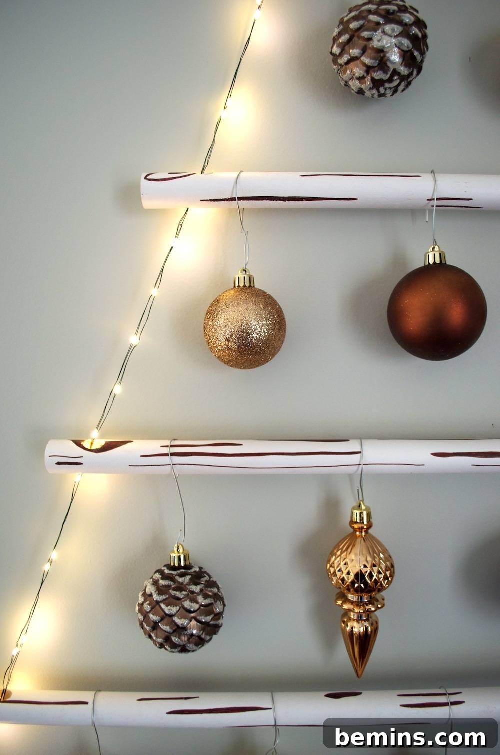 Ornaments hanging on Christmas tree.