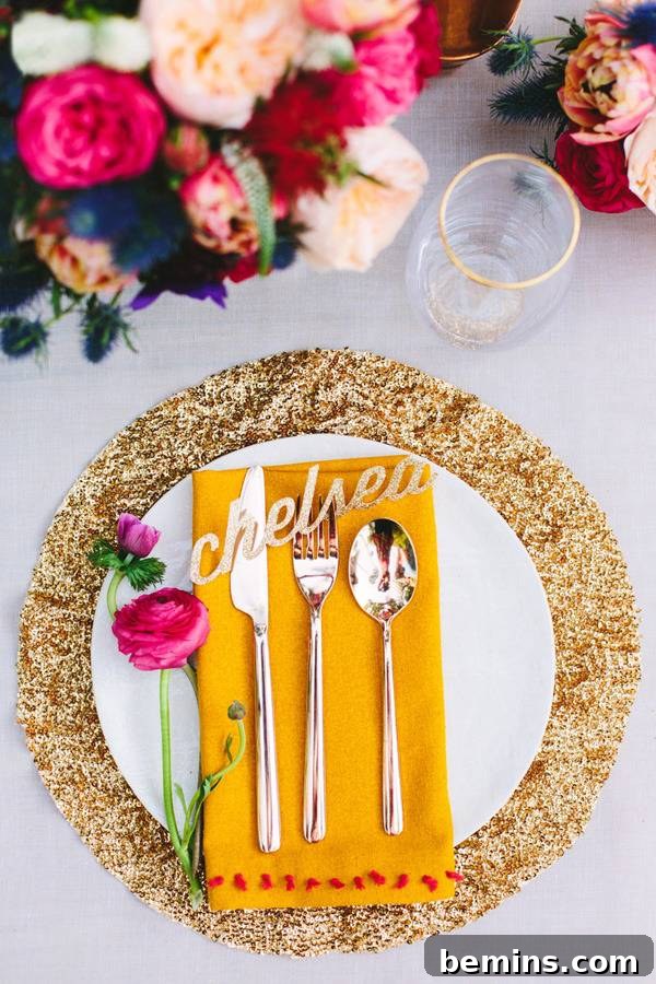 Golden Thanksgiving: 13 DIY Decor Ideas in Gold & Copper 3 Elegant Thanksgiving place setting with a gold round placemat, white plate, and orange napkin.