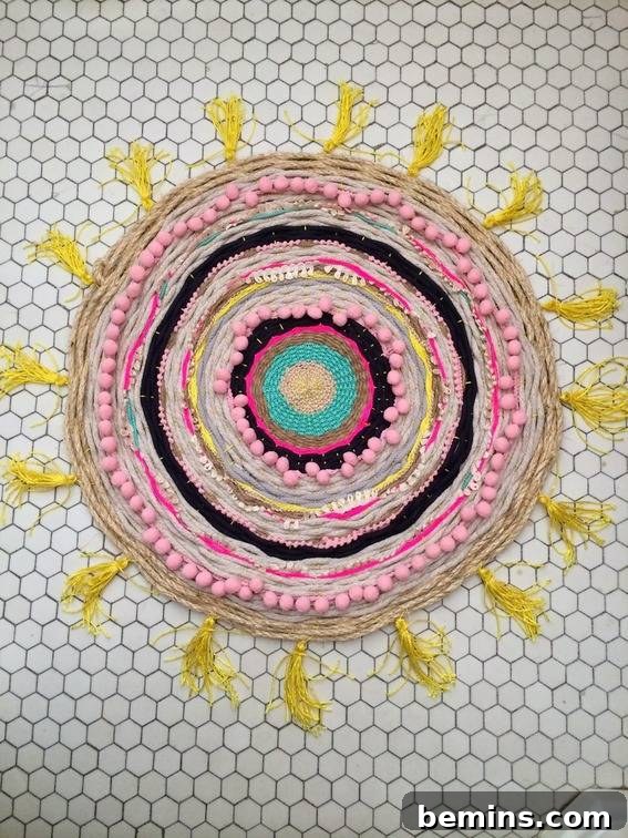 Cardboard Loom Rug Weaving: A DIY Guide 3 DIY Woven Pom Pom Rope Rug