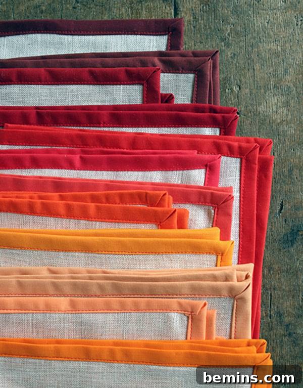 Stylish Thanksgiving Table: 20 DIY Textile Ideas 13 White Napkins with Colored Border