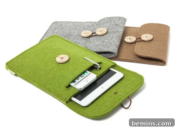 Card holder pouch in different colors. Wool Felt Tablet and Phone Case from Green Your Life.