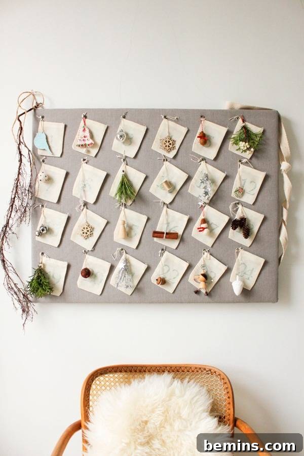 linen pin and muslin bag advent calendar