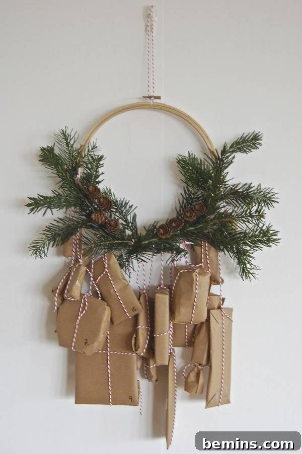 DIY advent calendar with hoop wreaths