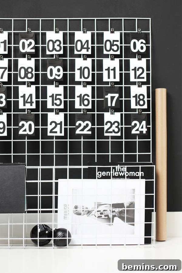 A calendar is decorative and in black and white.