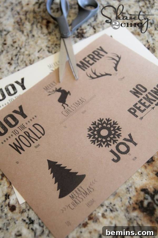 Christmas sayings on tan paper free printable Christmas gift tags.