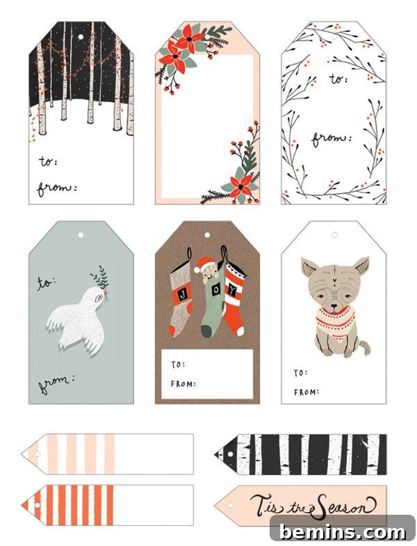 Different shaped free printable Christmas gift tags for gifts and presents.