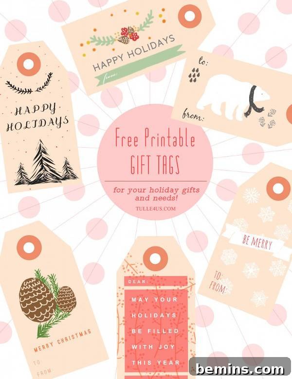 Free printable Christmas gift tags with holiday messages and pictures.