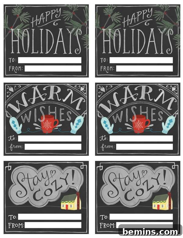 Dark holiday free printable Christmas gift labels with Christmas sayings.