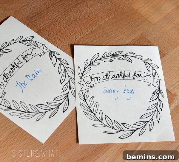 Quick & Easy Thanksgiving Table: 13 DIY Ideas Under an Hour 15 Thankful printable for place settings with 'thankful for' cards.