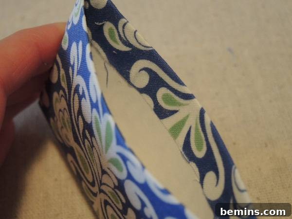 A simple fabric gift envelop that is easy to make, showcasing the finished interior of the envelope.