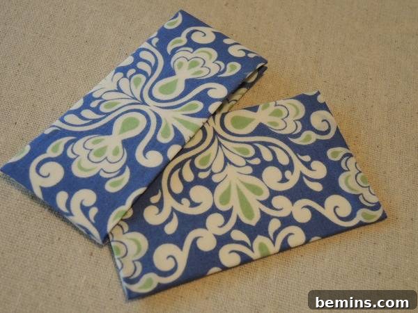 A Floral Gift Envelop made of No-Sew Fabric, displaying the completed top and bottom pieces of the envelope.