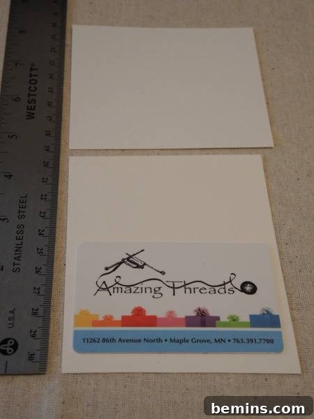 A ruler and items for putting together a fabric envelope, illustrating the initial setup for the DIY project.