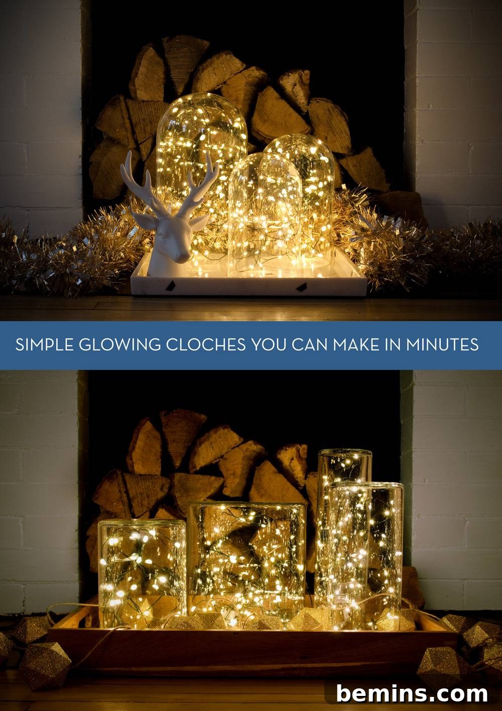 Quick DIY Glowing Cloche Decor 6 DIY lighted cloches and vases you can make in minutes.
