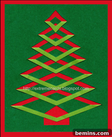 A green and red Christmas tree on a Christmas card.