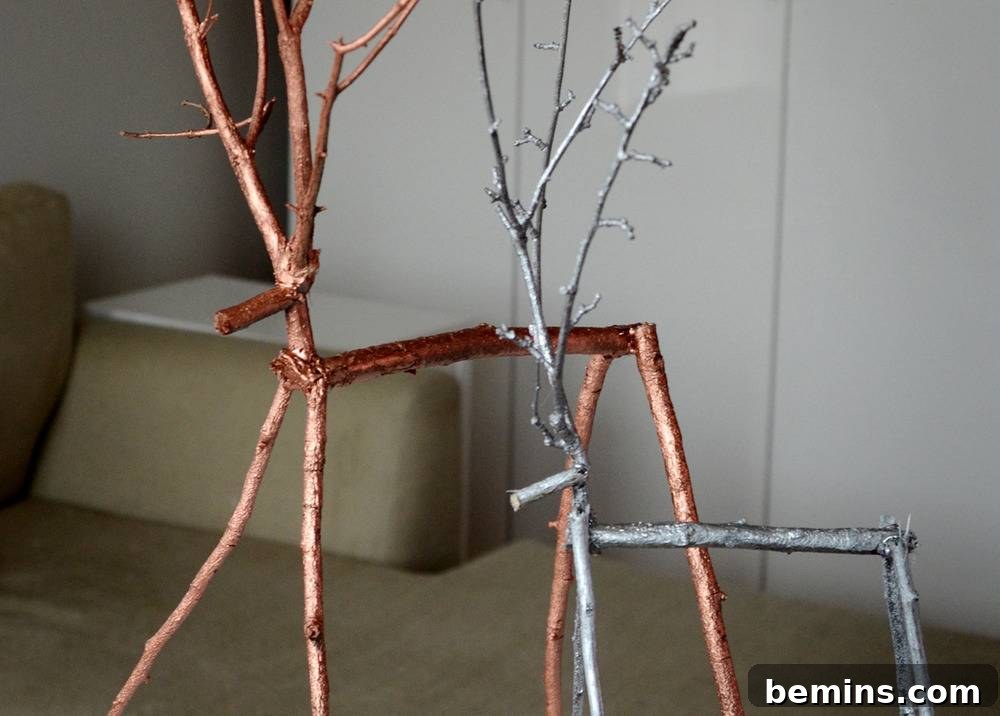 Easy DIY Metallic Twig Reindeer