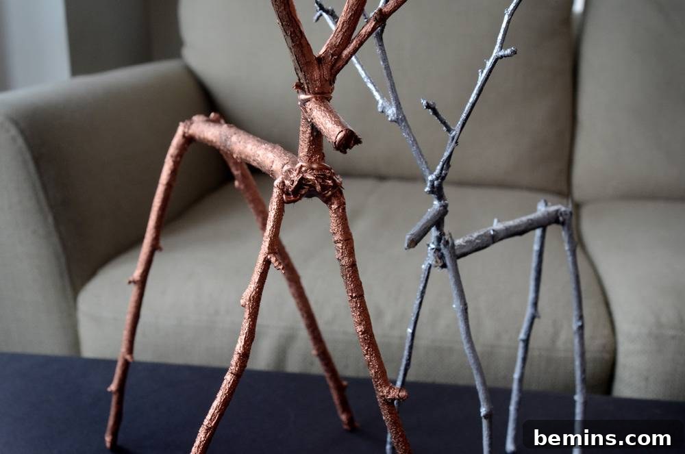Easy DIY Metallic Twig Reindeer