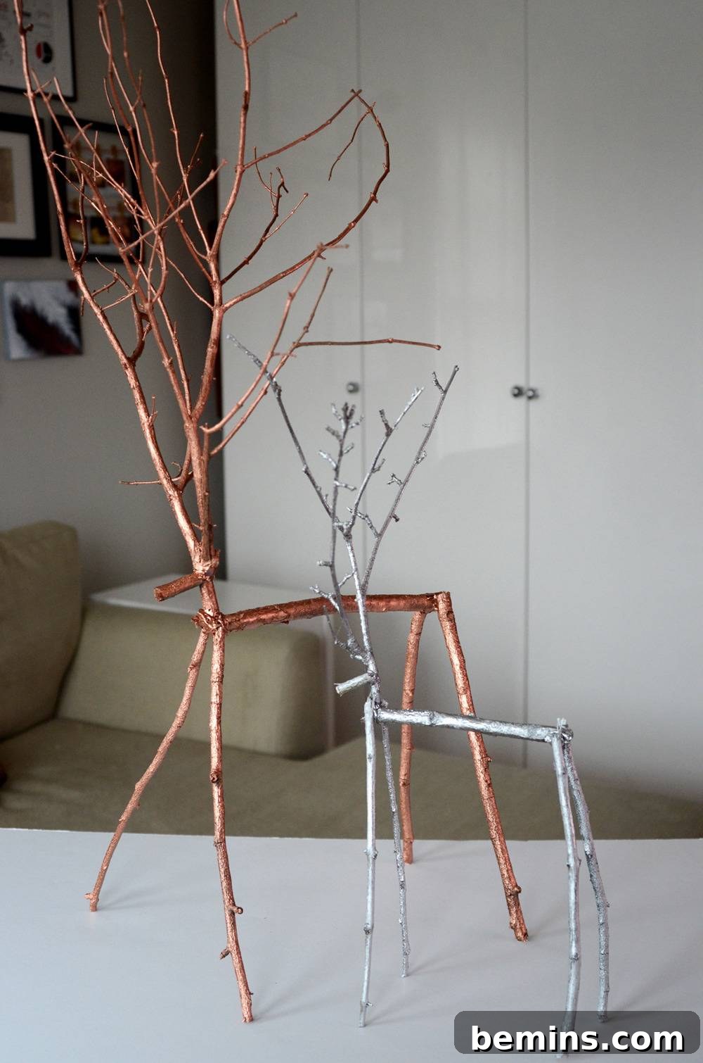 Easy DIY Metallic Twig Reindeer