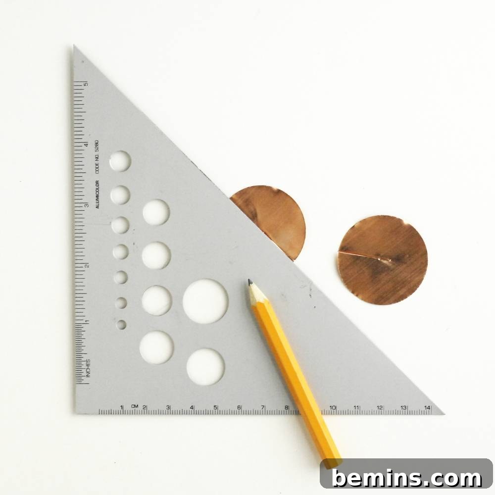 Marking Brass geometric items with pencil.