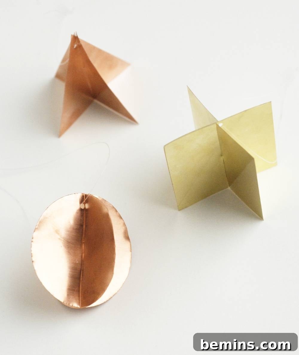 Collection of Copper and Brass Geometric Christmas Ornaments