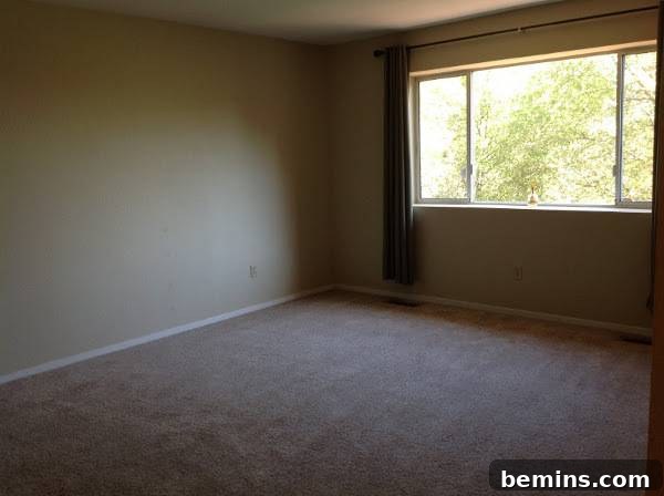 Before: A dark bedroom with tan walls, appearing uninviting and lacking character