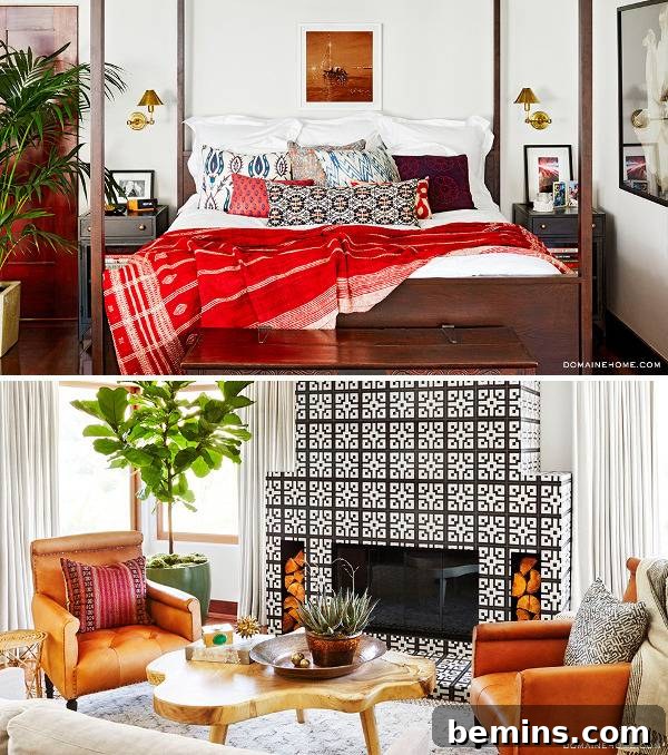 After: A luxurious bedroom with Moroccan influences, featuring a four-poster bed and vibrant colors