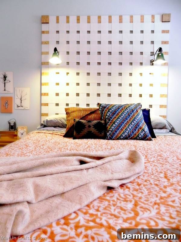 Unique DIY Headboard Designs to Reinvent Your Bedroom 15 Headboard decorated with old cotton rope and lights.
