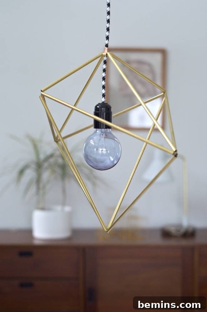 DIY Geometric Brass Pendant Light Fixture 10 DIY brass tubing pendant