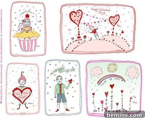 Different types of colorful kid valentine cards.