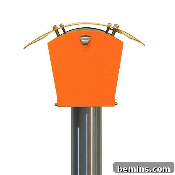 Eye-catching orange DaVinci Aviator mailbox with a modern design.