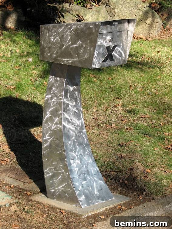 Robust stainless steel mailbox sculpture by Aztec Artistic Productions.