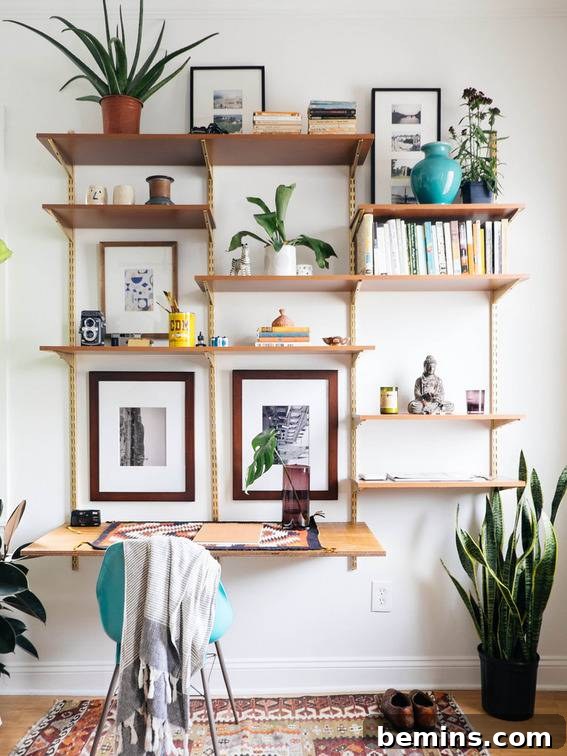 Shared Office with DIY Mid-Century Desk Wall Unit