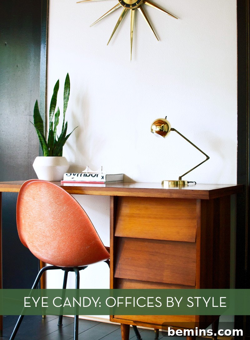 A beautifully designed mid-century modern home office