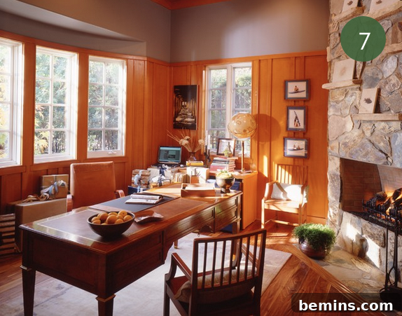 A craftsman style workspace with utilitarian shapes and natural materials