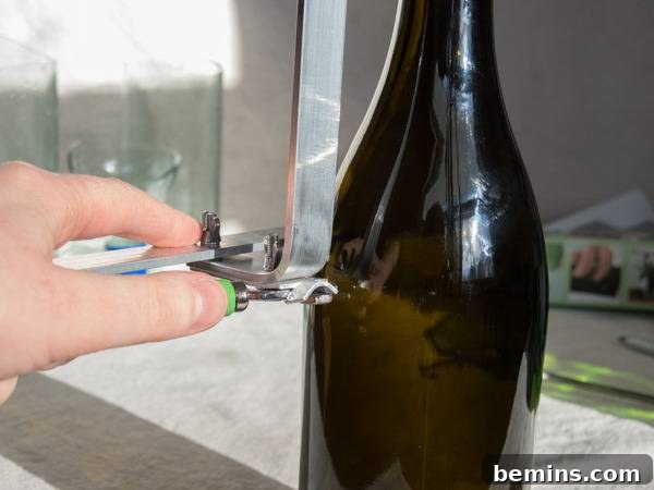 Which Bottle Cutter Reigns Supreme? A Definitive Review 10 Cutting a dark wine bottle with the G2.
