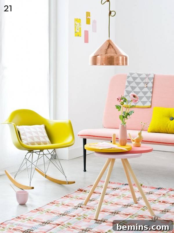 Pink sofa with decor.