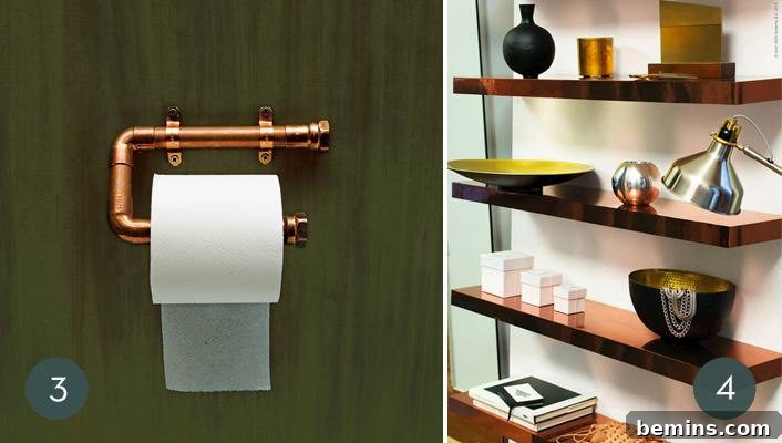 Spice Up Your Space: 10 Chic Copper Decor Ideas 4 DIY Copper Pipe Toilet Paper Holder in a Bathroom