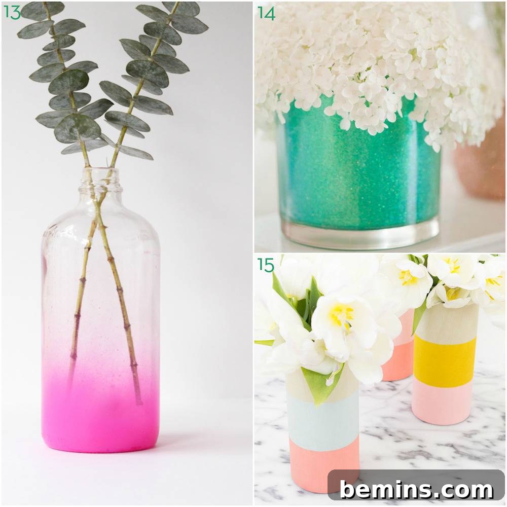 Spring flowers in creative DIY vases