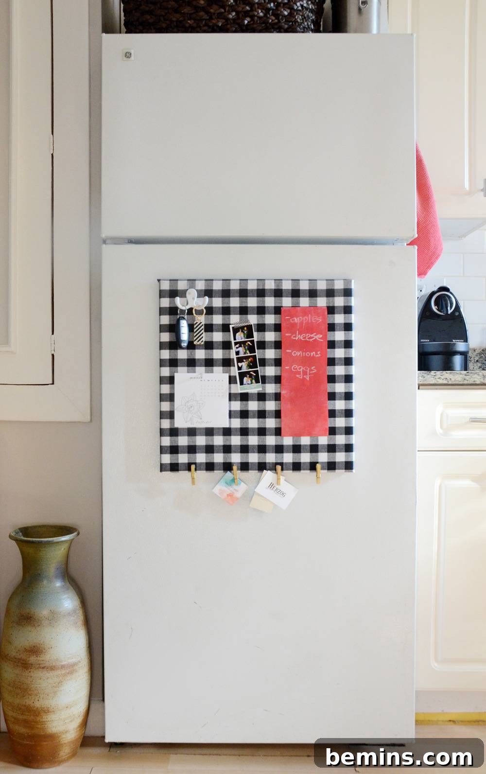 DIY Refrigerator Organizer Details: Chalkboard, Hooks, and Clips