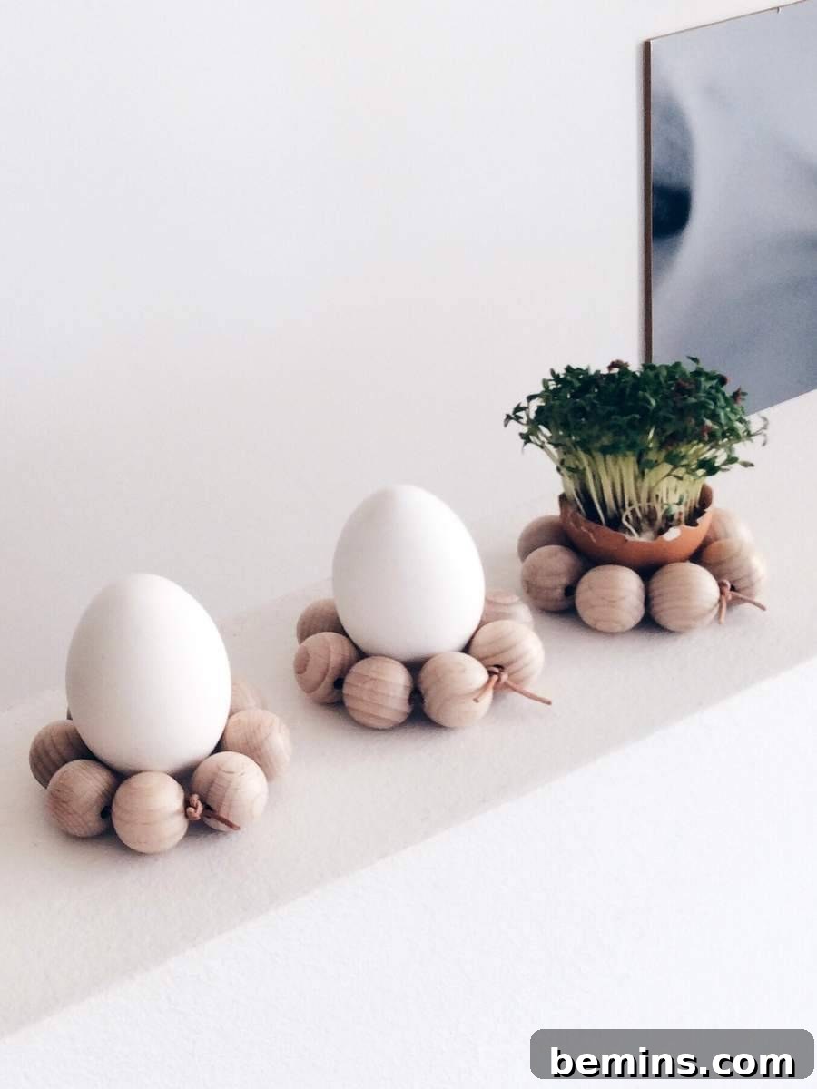 Eggs on wood egg holders