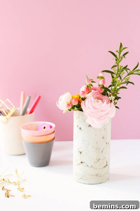 Flowers in a concrete vase